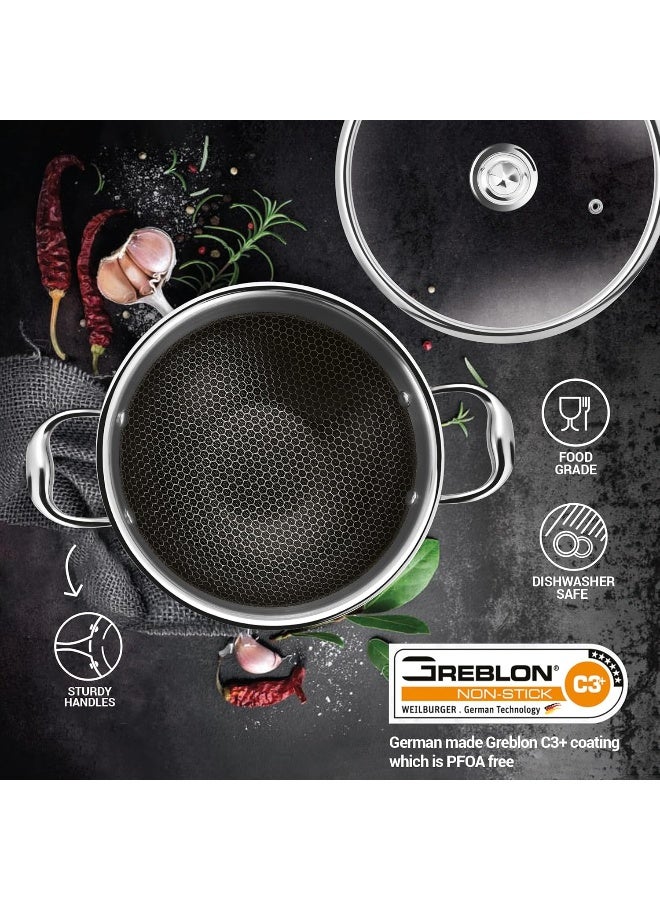 Milton Pro Cook Triply Hexa Tech Induction Stainless Steel Kadhai With Glass Lid, 26 Cm,Silver, 3 Layer Kadhai For Cooking, Induction Bottom And Gas Stove Ready Cookware, Easy To Clean - Image 4