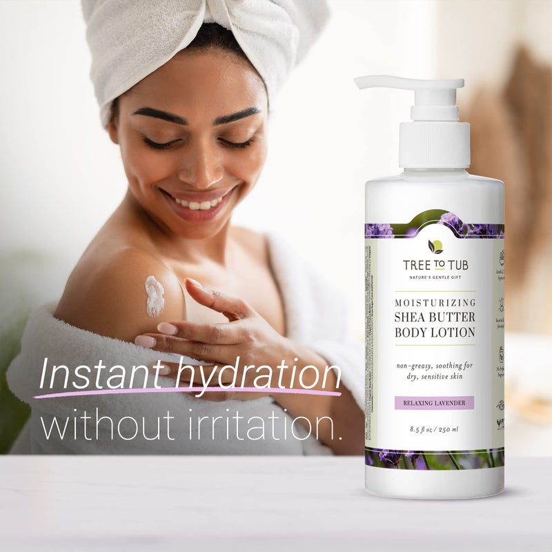 Tree to Tub Lavender Shea Butter Body Lotion for Dry Skin - Moisturizing Sensitive Skin Lotion for Women & Men, Vegan Body Moisturizer w/Organic Aloe Vera, Cocoa Butter, All Natural Colloidal Oatmeal - Image 2