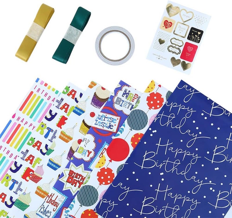 KASTWAVE Gift Wrapping Paper, Birthday Wrapping Paper for Kids, Gift Wrap Set for Birthday, Bridal Baby Shower, Weddings, Graduations, Women, Men, Boy, Girl, All Occasion (Blue) - Image 1