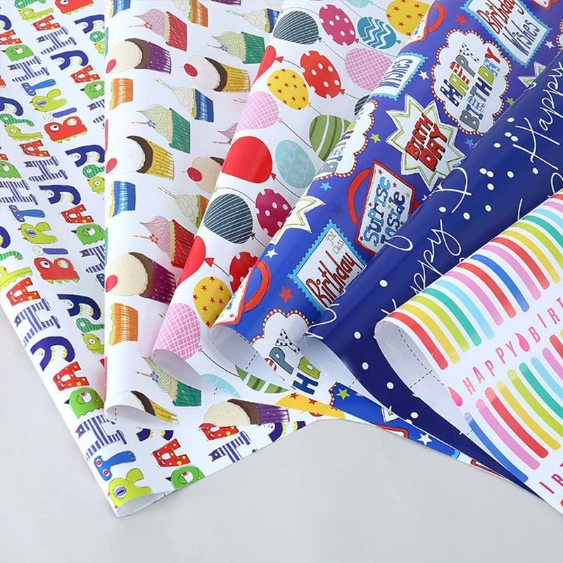 KASTWAVE Gift Wrapping Paper, Birthday Wrapping Paper for Kids, Gift Wrap Set for Birthday, Bridal Baby Shower, Weddings, Graduations, Women, Men, Boy, Girl, All Occasion (Blue) - Image 3