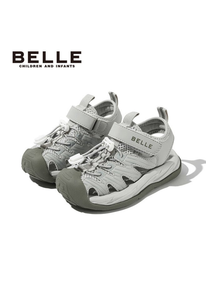 Belle Kids Summer Sandals Boys Girls Beach Shoes Closed-toe Outdoor Sports Soft Sole Toddler Shoes Gray Size 28 - Image 1