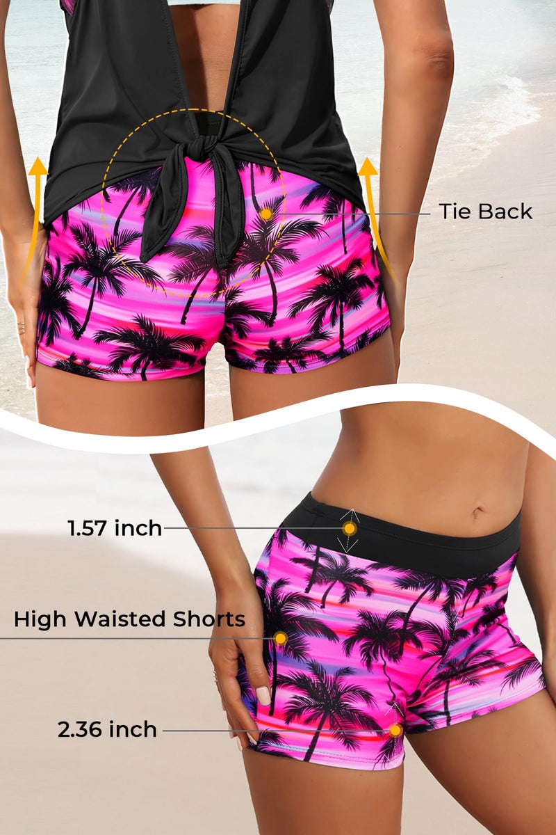 Aqua Eve 3 Piece Tankini Swimsuit for Women Tank Bathing Suit with Shorts Open Back Athletic Swimwear Pink L - Image 5