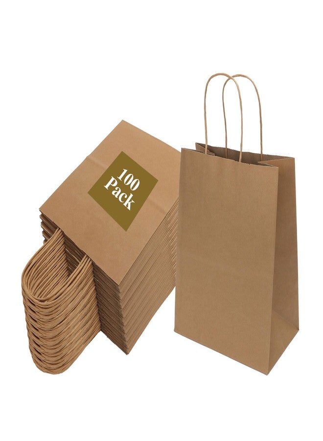 Joybe 100 Pack 8x4.75x10 Inch Medium Brown Paper Bags with Handles Bulk, Joybe Kraft Paper Gift Bags for Birthday Party Favors Grocery Retail Shopping Business Goody Craft Blank Sacks (Plain Natural 100pcs) - Image 1