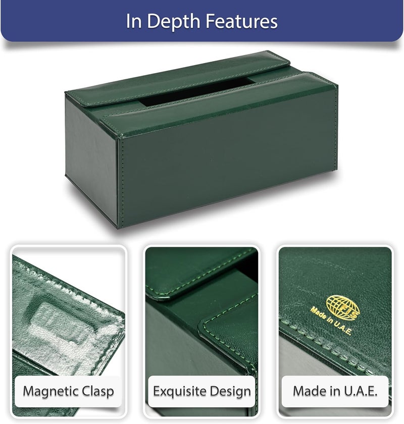 FIS Rectangular Tissue Box Holder - Green Vinyl with Magnetic Bifold Lid - Image 3