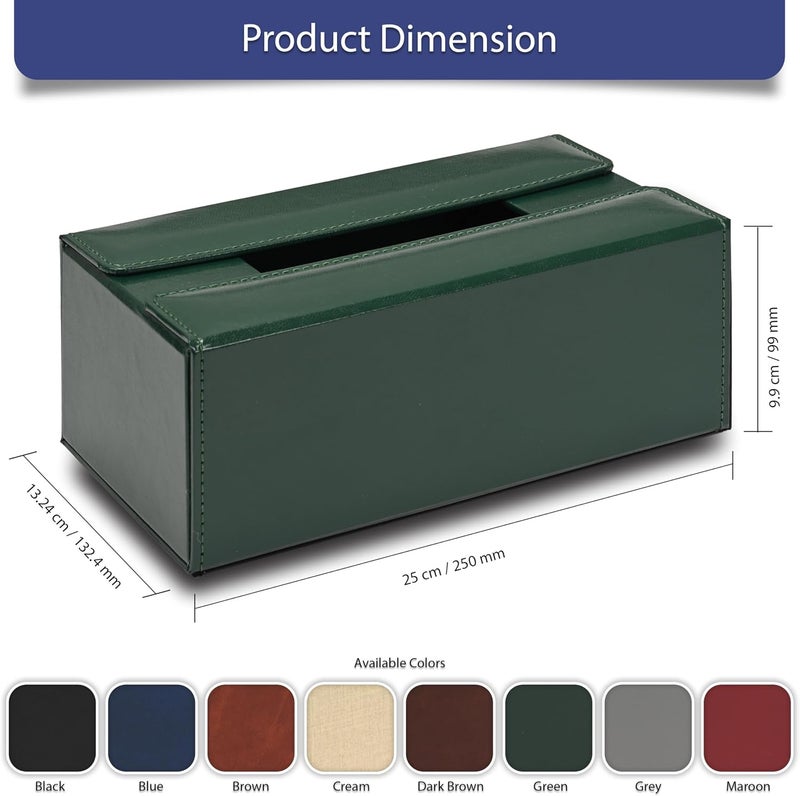 FIS Rectangular Tissue Box Holder - Green Vinyl with Magnetic Bifold Lid - Image 5