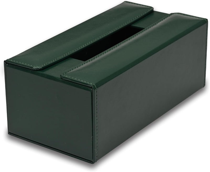 FIS Rectangular Tissue Box Holder - Green Vinyl with Magnetic Bifold Lid - Image 1