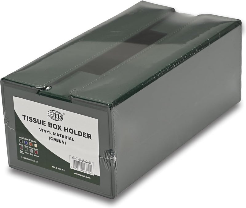 FIS Rectangular Tissue Box Holder - Green Vinyl with Magnetic Bifold Lid - Image 2