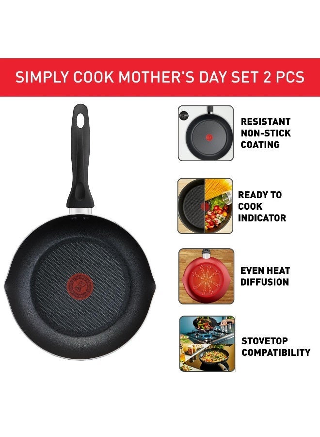 T-Fal Simply Cook 2 pcs set, Frypans 20/26 cm, Resistant non stick coating, Heat indicator, Diffusion base, B946S284 - Image 2