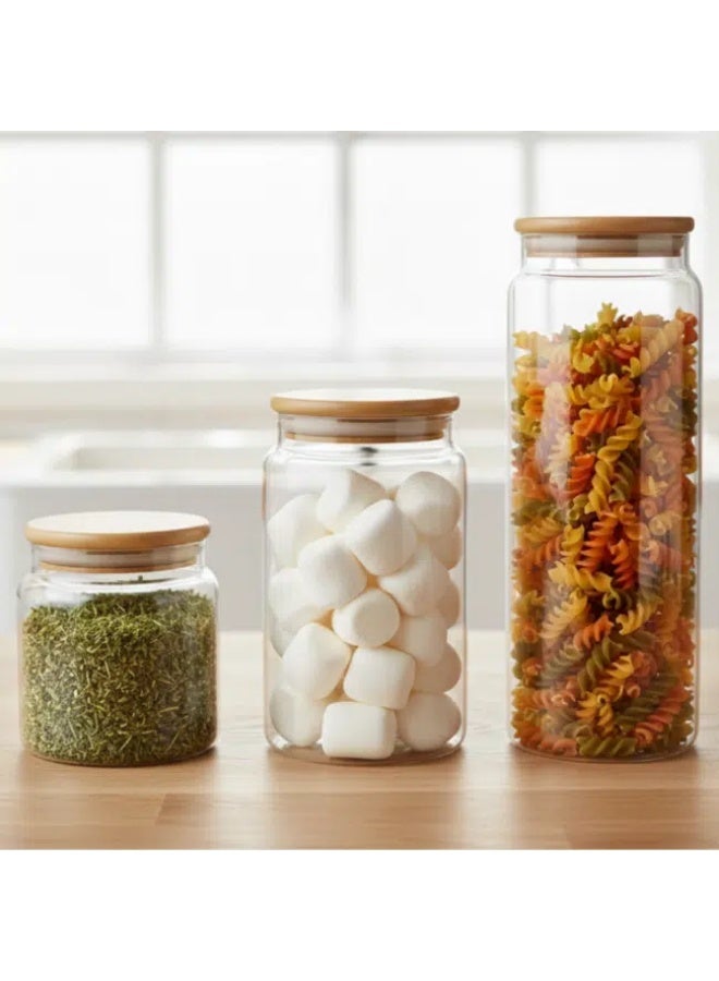 طقم برطمانات تخزين زجاجية من البوروسيليكات مع أغطية محكمة الإغلاق من الخيزران – 3 قطع (1000 مل / 750 مل / 500 مل) - Image 2