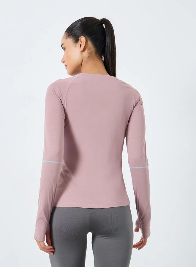 Styli Active Melange Reflective Elbow Circle Stripe Top