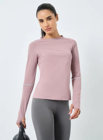 Styli Active Melange Reflective Elbow Circle Stripe Top