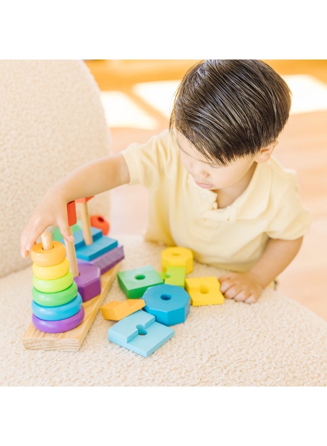 Melissa & Doug Geometric Stacker - Wooden Educational Shape Sorting Toy - Image 4