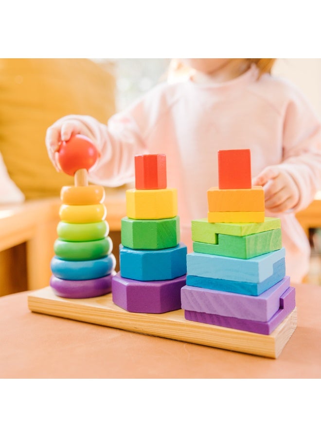 Melissa & Doug Geometric Stacker - Wooden Educational Shape Sorting Toy - Image 5