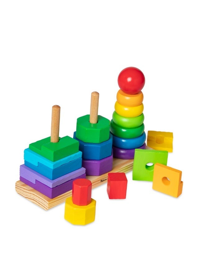 Melissa & Doug Geometric Stacker - Wooden Educational Shape Sorting Toy - Image 3