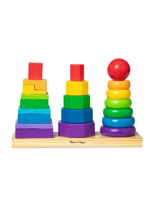 Melissa & Doug Geometric Stacker - Wooden Educational Shape Sorting Toy - Image 1