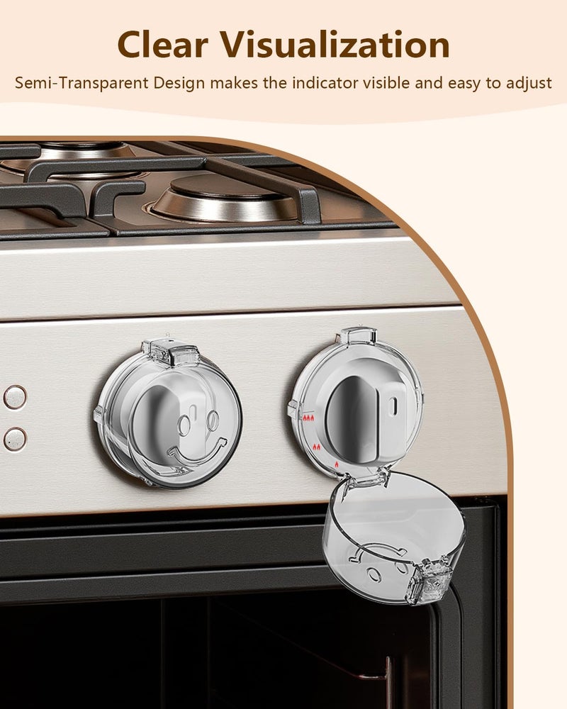 BBsecure Stove Knob Covers - 5+1 Pack Heat Resistant Gas Stove Knob Covers with Child Proof Lock & Strong Adhesive, Oil-Proof Oven Knob Covers with Clear Transparent Design, White - Image 5