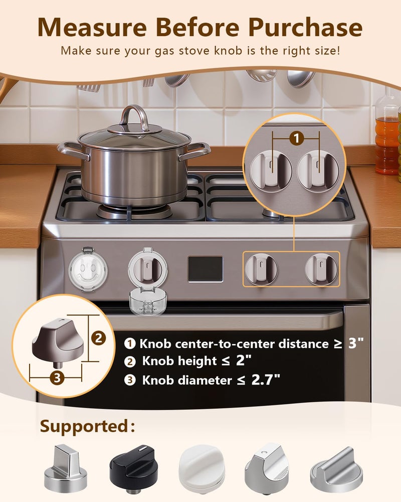 BBsecure Stove Knob Covers - 5+1 Pack Heat Resistant Gas Stove Knob Covers with Child Proof Lock & Strong Adhesive, Oil-Proof Oven Knob Covers with Clear Transparent Design, White - Image 3