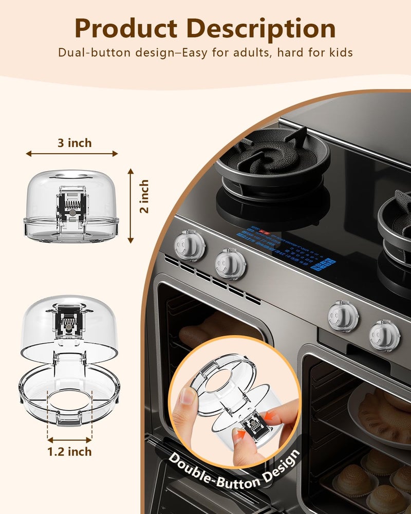 BBsecure Stove Knob Covers - 5+1 Pack Heat Resistant Gas Stove Knob Covers with Child Proof Lock & Strong Adhesive, Oil-Proof Oven Knob Covers with Clear Transparent Design, White - Image 2