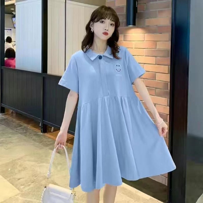 Maternity Polo Dress Loose A-line Mid-Length Blue  - Image 1