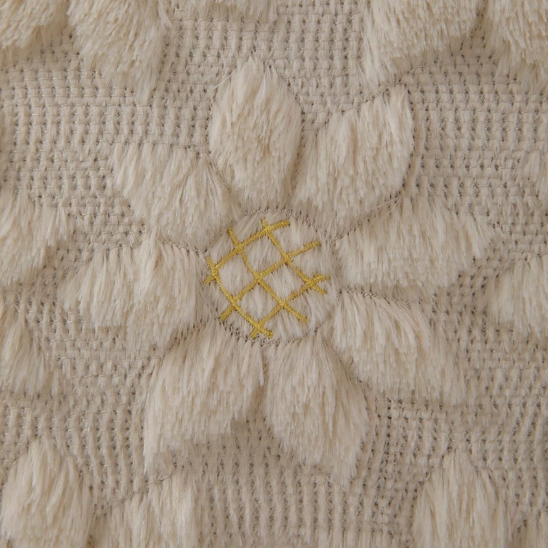 DFXSZ Spring Summer Pillow Covers 18x18 inch Set of 2 Farmhouse Decor Yellow Flower Heart Sunflower Beige Soft Plush Faux Fur Jacquard Throw Pillows for Sofa Holiday Spring Home Decor PTK024E18 - Image 4