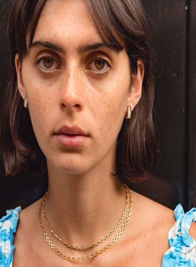 ميفيكو أقراط MEVECCO الذهبية السميكة ذات الكشكشة، مطلية بالذهب عيار 18 قيراطًا، أقراط دائرية سميكة رقيقة، أقراط صغيرة لطيفة، أقراط دائرية عريضة للنساء - Image 3