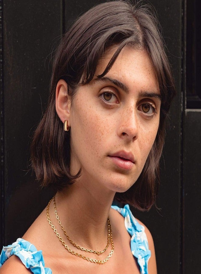 ميفيكو أقراط MEVECCO الذهبية السميكة ذات الكشكشة، مطلية بالذهب عيار 18 قيراطًا، أقراط دائرية سميكة رقيقة، أقراط صغيرة لطيفة، أقراط دائرية عريضة للنساء - Image 2