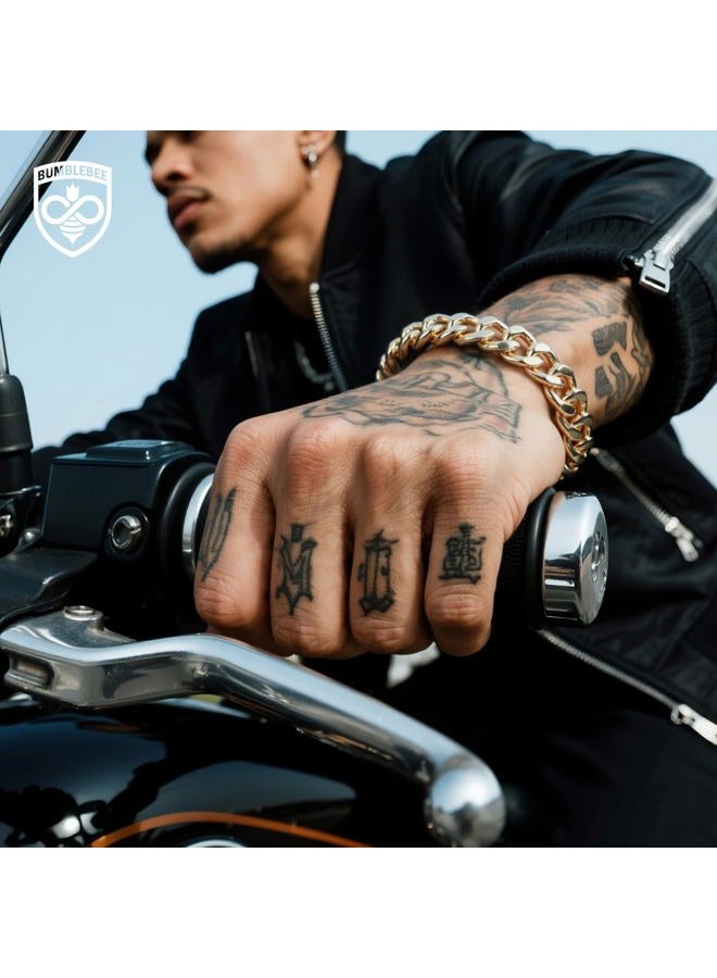 Bumblebee Cuban Link Bracelet for Men and Women,14K Gold Plated 12mm Chunky Miami Cuban Chain Bracelets,Hypoallergenic,Streetwear Hip Hop,Gift for Birthday Size 6.8-8.1 inch, one-size, Eco-Friendly - Image 4