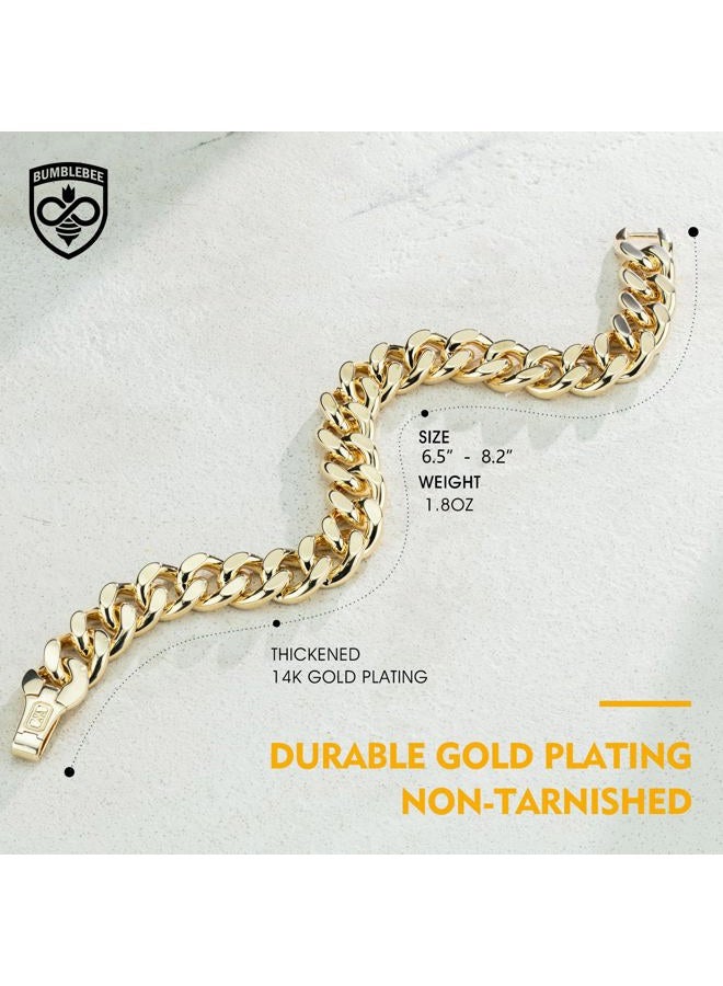 Bumblebee Cuban Link Bracelet for Men and Women,14K Gold Plated 12mm Chunky Miami Cuban Chain Bracelets,Hypoallergenic,Streetwear Hip Hop,Gift for Birthday Size 6.8-8.1 inch, one-size, Eco-Friendly - Image 5