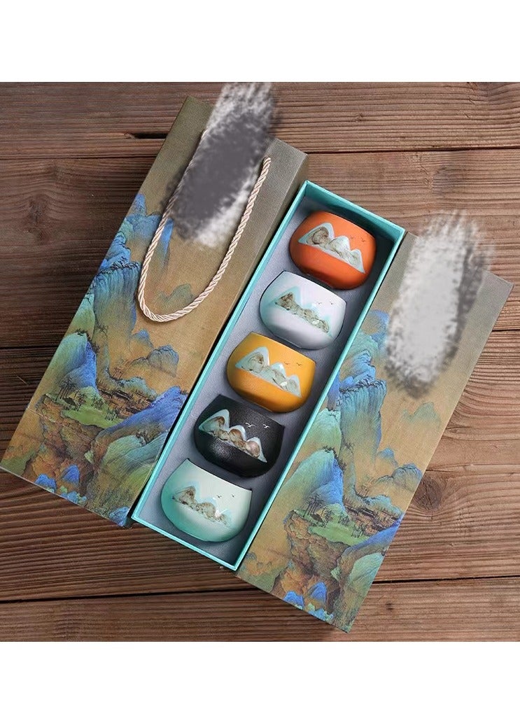 طقم فناجين قهوة إسبريسو بجدار مزدوج مكون من 5 قطع متعدد الألوان 130ملليلتر - Image 2