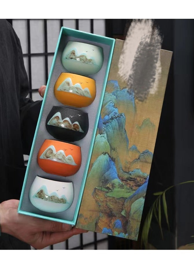 طقم فناجين قهوة إسبريسو بجدار مزدوج مكون من 5 قطع متعدد الألوان 130ملليلتر - Image 3