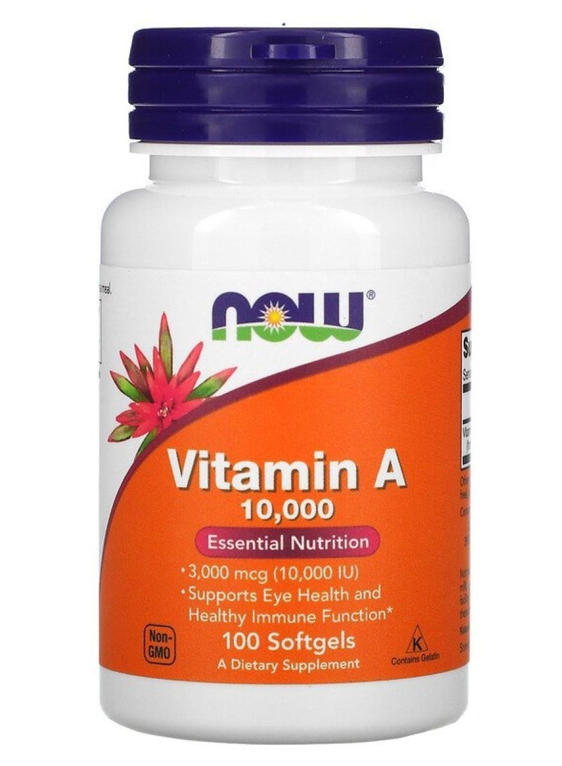 ناو فودز فيتامين (أ)، 10,000 وحدة نشاط انعكاسي، 100 كبسولة هلامية - Image 1