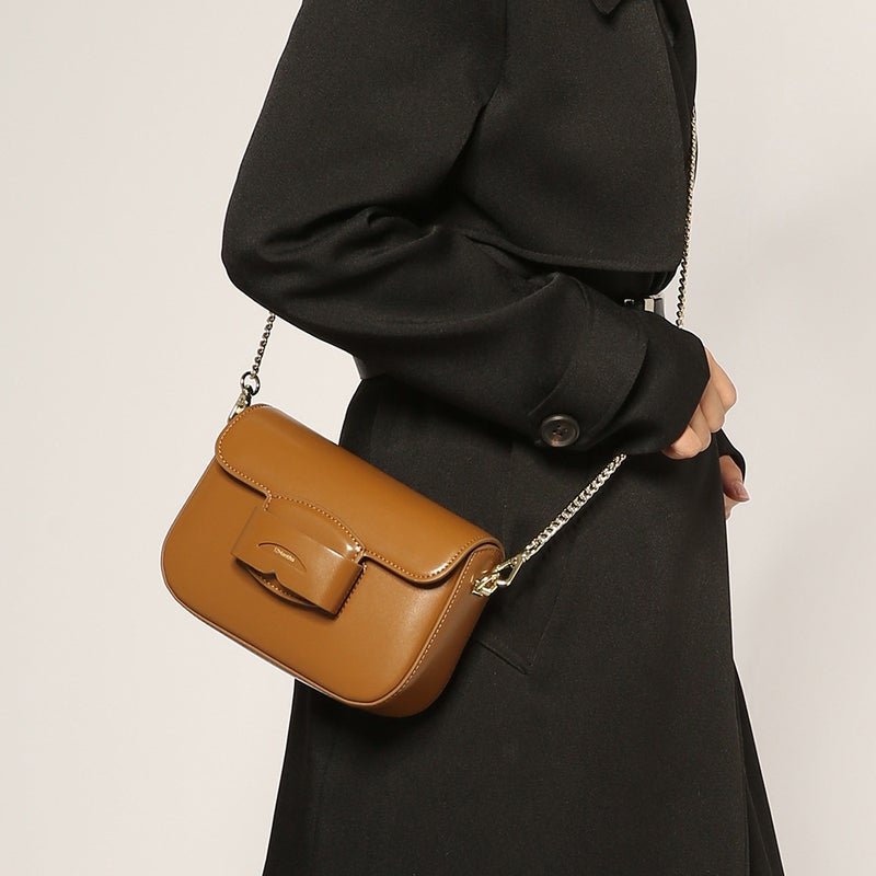 Advanced Sense Brown Saddle Tofu Small Square Bag Vintage All-Match One-Shoulder Underarm Bag Chain Crossbody Bag - Image 3