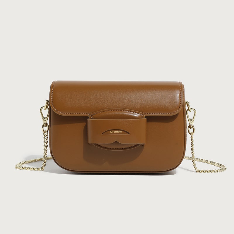 Advanced Sense Brown Saddle Tofu Small Square Bag Vintage All-Match One-Shoulder Underarm Bag Chain Crossbody Bag - Image 1