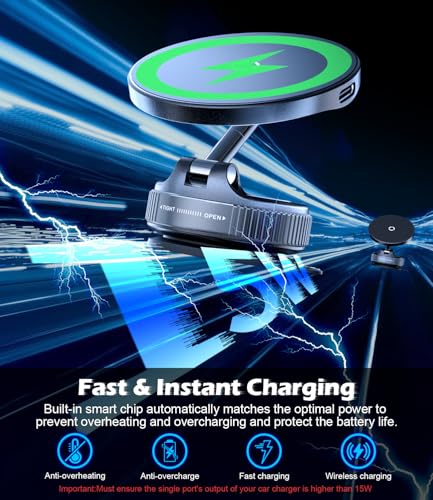 CloudValley 15W Wireless Fast Charging Car Phone Mount, Nano Gel Vacuum Suction Magnetic Phone Holder, 360° Adjustable Car Mount for iPhone 17/16/15/14/13, Strong Grip on Rough Surfaces - Image 2