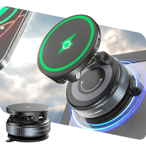 CloudValley 15W Wireless Fast Charging Car Phone Mount, Nano Gel Vacuum Suction Magnetic Phone Holder, 360° Adjustable Car Mount for iPhone 17/16/15/14/13, Strong Grip on Rough Surfaces - Image 1