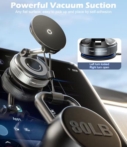 CloudValley 15W Wireless Fast Charging Car Phone Mount, Nano Gel Vacuum Suction Magnetic Phone Holder, 360° Adjustable Car Mount for iPhone 17/16/15/14/13, Strong Grip on Rough Surfaces - Image 5