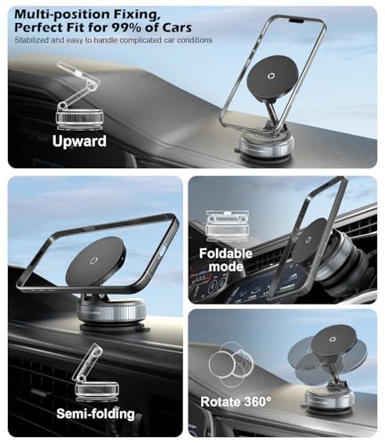 CloudValley 15W Wireless Fast Charging Car Phone Mount, Nano Gel Vacuum Suction Magnetic Phone Holder, 360° Adjustable Car Mount for iPhone 17/16/15/14/13, Strong Grip on Rough Surfaces - Image 4