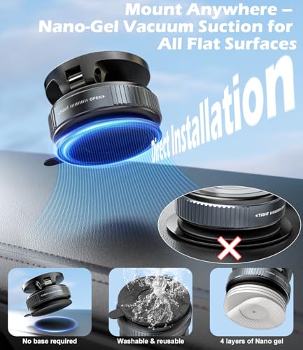 CloudValley 15W Wireless Fast Charging Car Phone Mount, Nano Gel Vacuum Suction Magnetic Phone Holder, 360° Adjustable Car Mount for iPhone 17/16/15/14/13, Strong Grip on Rough Surfaces - Image 3