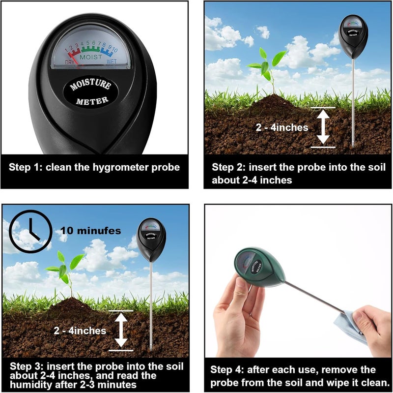 Fpxnb 2 Packs Soil Moisture Meter, Plant Water Meter for House Plants, Soil Tester Test Kit Soil for Garden Lawn Farm Indoor & Outdoor Use, No Battery Required (Black & Green) - Image 5