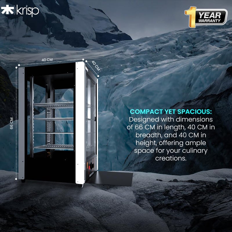 KRISP KRISP 800W 75-Liter Food Display Warmer | 4 Layers | Commercial Catering Hot Box | Keep Your Pizza, Pastries, Patties, and More Warm | Stylish Black-Grey Design | 1-Year Warranty  - Image 3