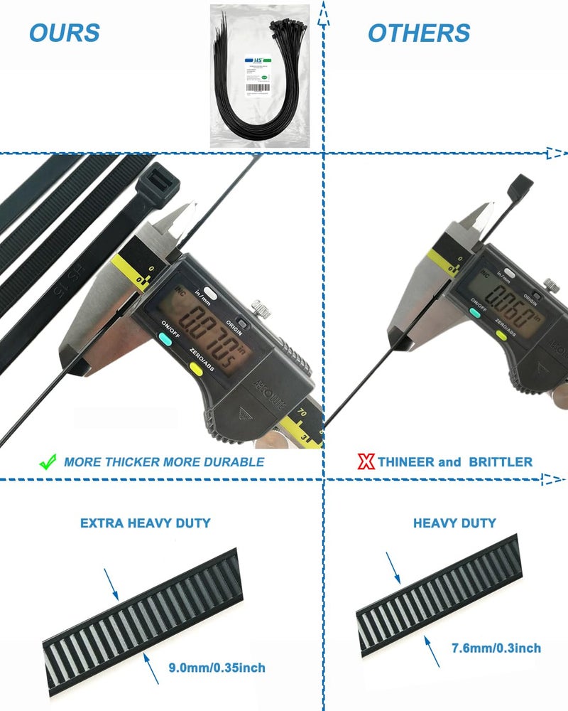 HS Extra Long Heavy Duty Zip Tie Straps (50 Pack) Thick 0.35 Inch Plastic Duct Zip Ties Heavy Duty 200 Pounds,Black Large Zip Ties 36 Inch for HVAC,Travel,Packaging,Vessel - Image 2