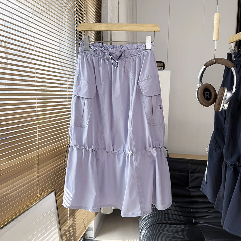Women's Spring 2026 Outdoor Water-Repellent Elastic Waist Flared Midi Skirt with Ruffle Trim - Image 1
