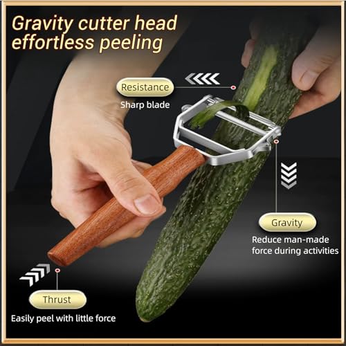 ANMIOU Vegetable Peeler, Stainless Steel Y-Shaped Blade with Wooden Handle, Multi-Purpose Kitchen Tool for Fruits and Vegetables, 6.3 Inches - Image 3