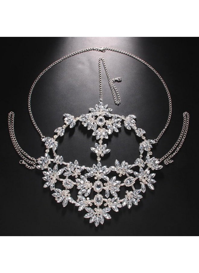 STONEFANS STONEFANS Rhinestone Masquerade Mask Full Face Jewelry for Women Mardi Gras Mask Crystal Face Chain Jewelry Veil Halloween Party (silver)  - Image 2