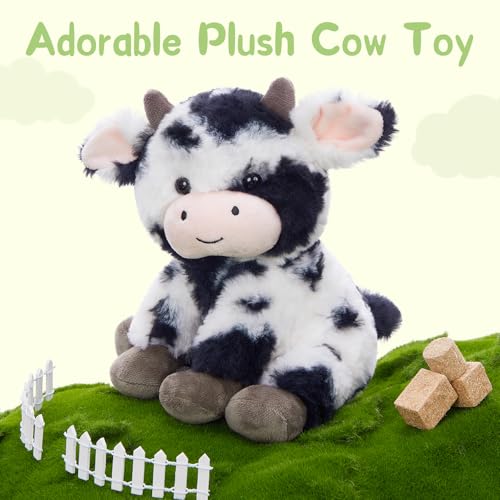Tezituor 10 Inch Cow Stuffed AnimalAdorable Fluffy Cow Plush ToySoft Farm Stuffed Animal Plushies for Girls BoysToddler Gift Decor for Christmas Valentines BirthdaySitting Cow - Image 5