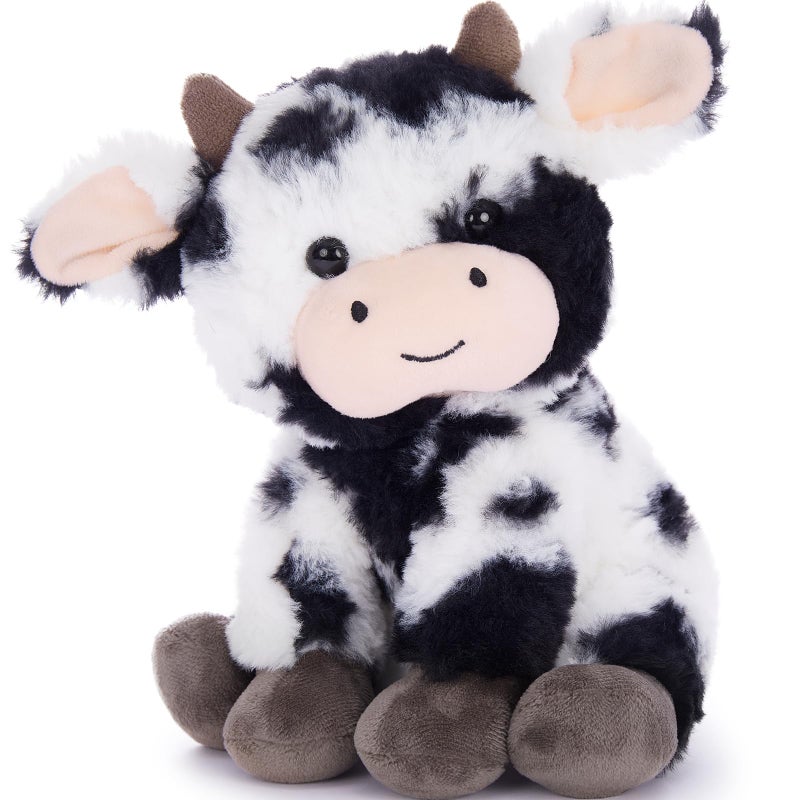 Tezituor 10 Inch Cow Stuffed AnimalAdorable Fluffy Cow Plush ToySoft Farm Stuffed Animal Plushies for Girls BoysToddler Gift Decor for Christmas Valentines BirthdaySitting Cow - Image 3