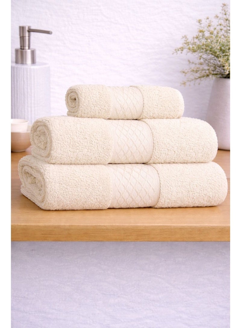 snooze 100% Cotton Luxury Towels set 3 pcs– 500 GSM High loop, Heavyweight & Super Absorbent, Waves off white - Image 3