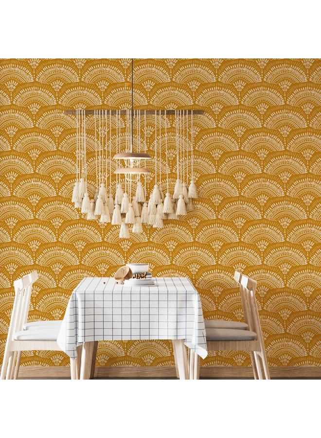 Bluejw Geometric Retro Boho Self Adhesive Removable Wallpaper Living Room Bedroom Kitchen Modern Orange Fan Wallpaper RW233 - Image 2