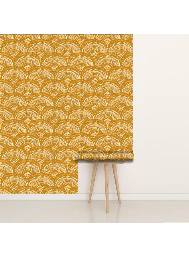 Bluejw Geometric Retro Boho Self Adhesive Removable Wallpaper Living Room Bedroom Kitchen Modern Orange Fan Wallpaper RW233 - Image 5