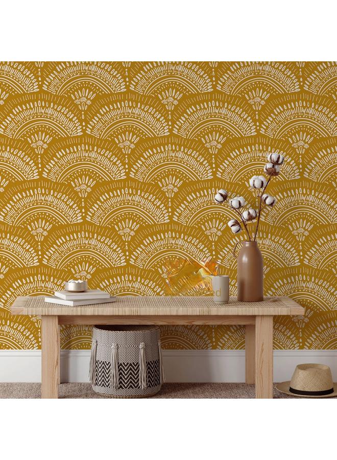 Bluejw Geometric Retro Boho Self Adhesive Removable Wallpaper Living Room Bedroom Kitchen Modern Orange Fan Wallpaper RW233 - Image 3